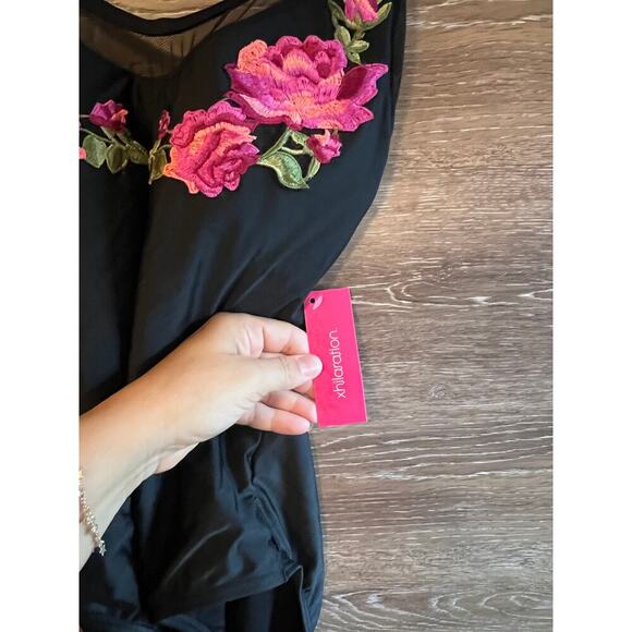 Swimsuit One Piece size Large Black New Embroidered - Picture 5 of 5